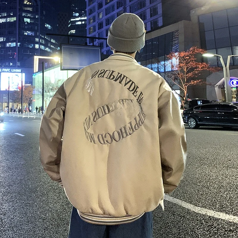 

Trendy Baseball Sle Men's Jaet Loose Casual Student Coat American Retro Spring Autumn Woolen Outerwear Couple's Coat