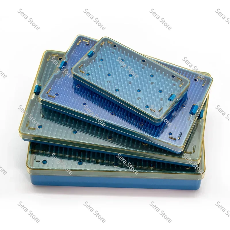 Blue Silicone Disinfection Case Box with Pad Sterilization Tray Case Box for Pet Surgical Instrument Autoclave