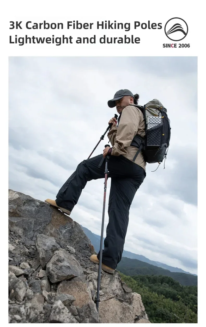 BISINNA Carbonfaser-Trekkingstöcke, ultraleichte, zusammenklappbare Wanderstöcke für den Außenbereich, verstellbare Kletter- und Wanderstöcke – Detail 3