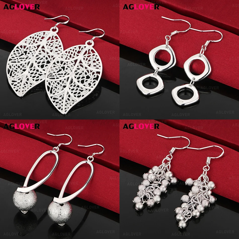 

AGLOVER 925 Sterling Silver Square Double Hoop Earrings Women Cute Elegant Party Wedding Jewelry