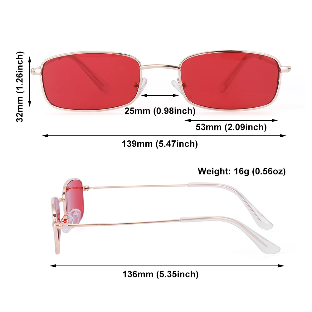 Classic Clear Lens Eyewear Vintage Rectangle Sunglasses Small Oval Women's Sunglasses Metal Sun Glasses Brand Shades