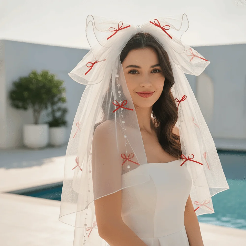 Soft Mesh Bridal Wedding Veil Dual Layer Pure White Butterfly Mesh Headpiece Light Weight Hair Clip Short Tulle Veil