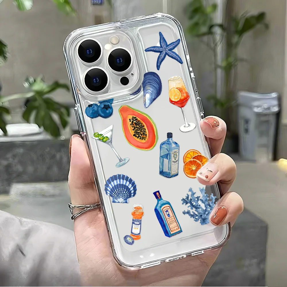 Verão oceano temático caso de telefone para iphone 17 16 pro max 15 14 13 plus 12 11 pro 17 ar 16e transparente macio tpu capa de telefone