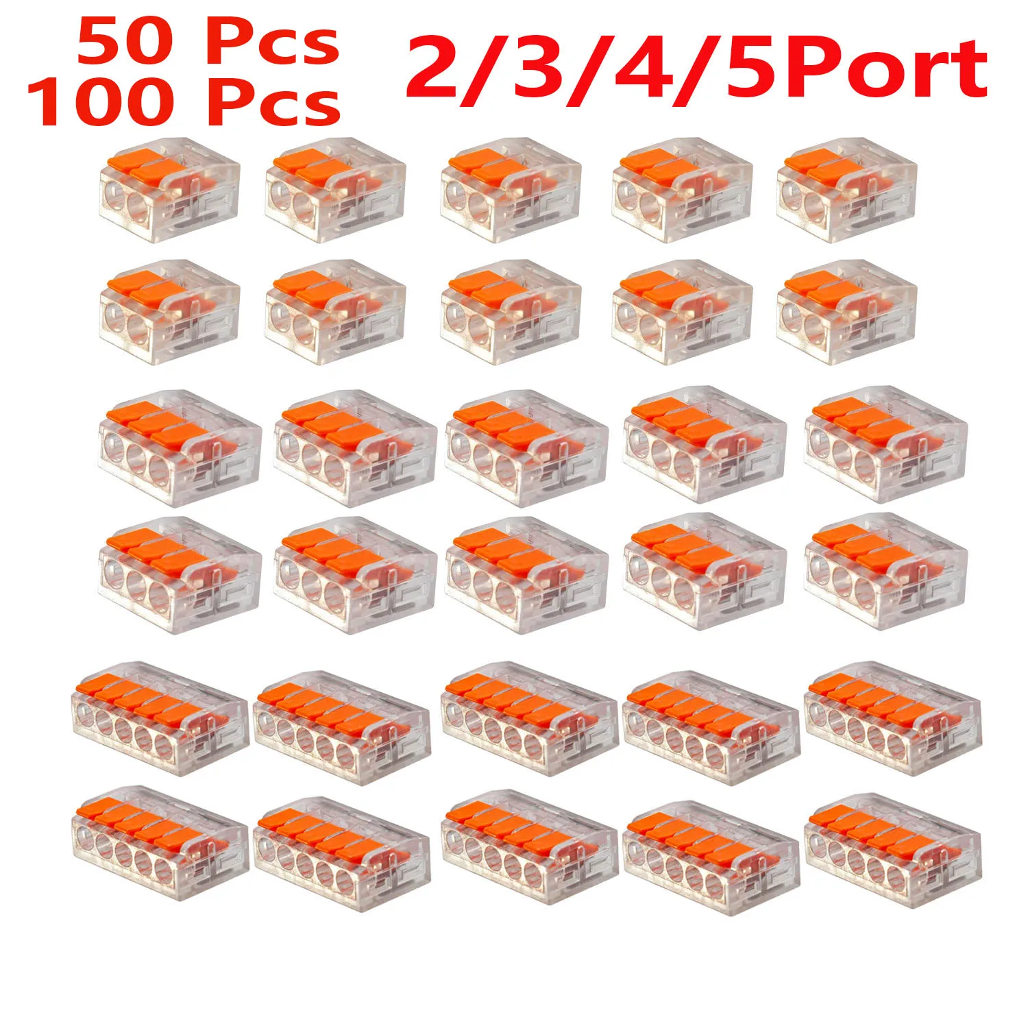 50/100 Pcs Electrical Quick Connectors, DIY Cable Connection Tool Kit (28-12 Awg), 2/3/4/5 Port Plug-In Electrical Connectors