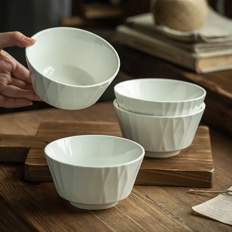 

Винтажная тисненая миска для риса, 4,5 дюйма, маленькая керамическая миска, однотонная посуда для домашнего использования