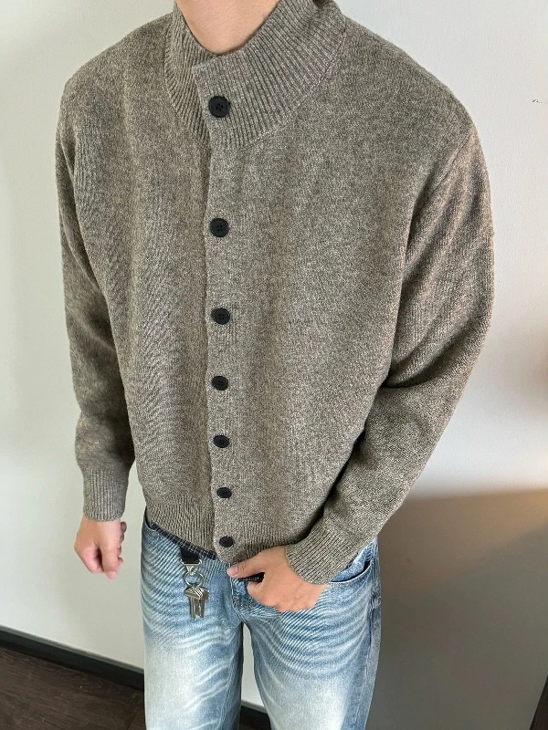 

American Retro Lazy Sle ey Gentleman Stand Collar Knitted Open Cardigan Versatile Casual Sweater Jaet for Youth Commuting