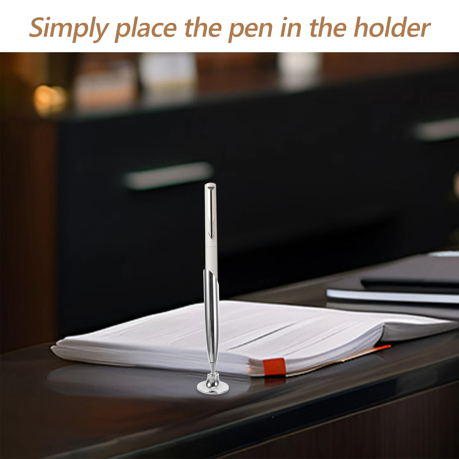 

4pcs Signature Pen Base Desk Holder Ballpoint Locker Fountain Calligraphy Stand Metal Simple Design Rotating Function