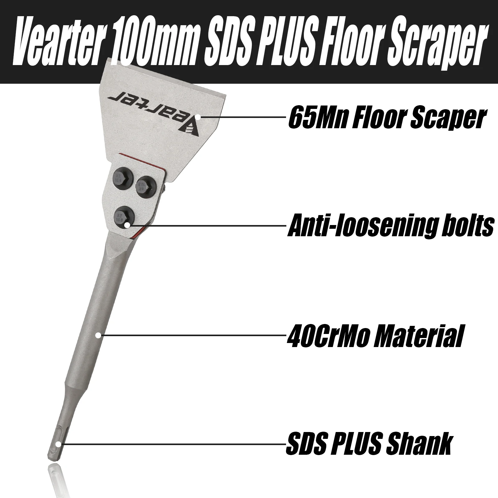 Vearter 100x300mm sds mais haste 4 polegada martelo rotativo cinzel raspador de assoalho lâmina substituível broca para concreto tijolo telha