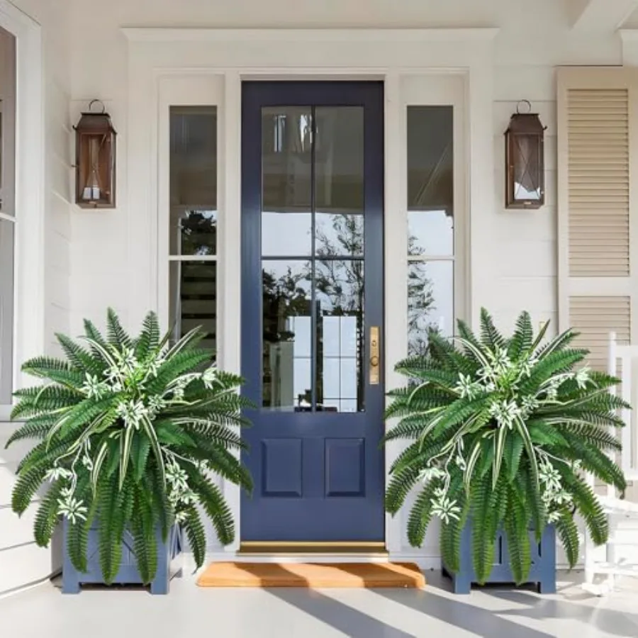 

2 шт. 48 искусственных папоротников 2-в-1 с растением-пауком, большие искусственные папоротники Бостон для улицы, 78 веток, реалистичные, УФ-стойкие