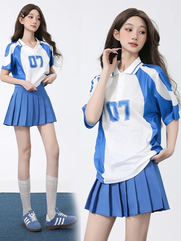 

College Style Student Cheerleading Dance Outfit Adult Gymnastics Performance Costume Opening Ceremony Set Cotton Material