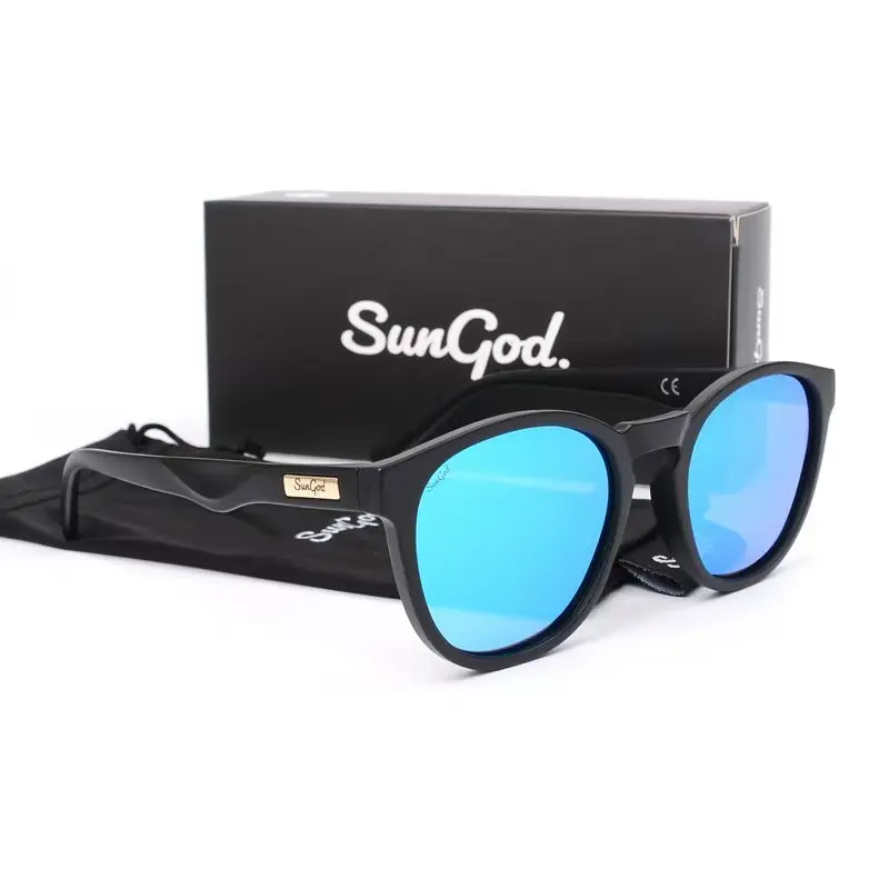 SUNGOD MIRAS Blaue Spiegel-Sonnenbrille für Herren, polarisierte Gläser, Retro-Mode, quadratische Herren-Sonnenbrille, Sport S01: mit Box