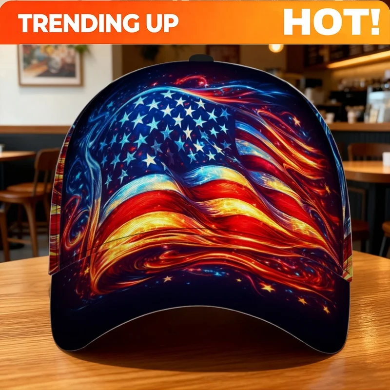 Customization 1pc Of A Classic Baseball Cap Featuring A Fiery Flag Print For Independence Day - A Casual Duckbill Hat With An Ad