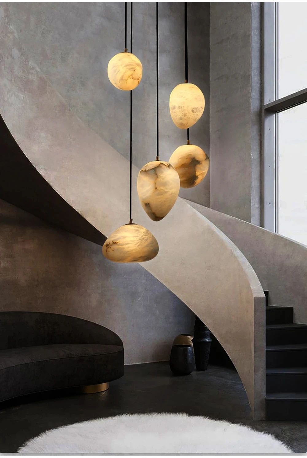 Natural Marble Lustre Suspended Ceiling Chandelier Modern LED Chandelier Staircase Lamp Living Room High-End Lighting Fixtures