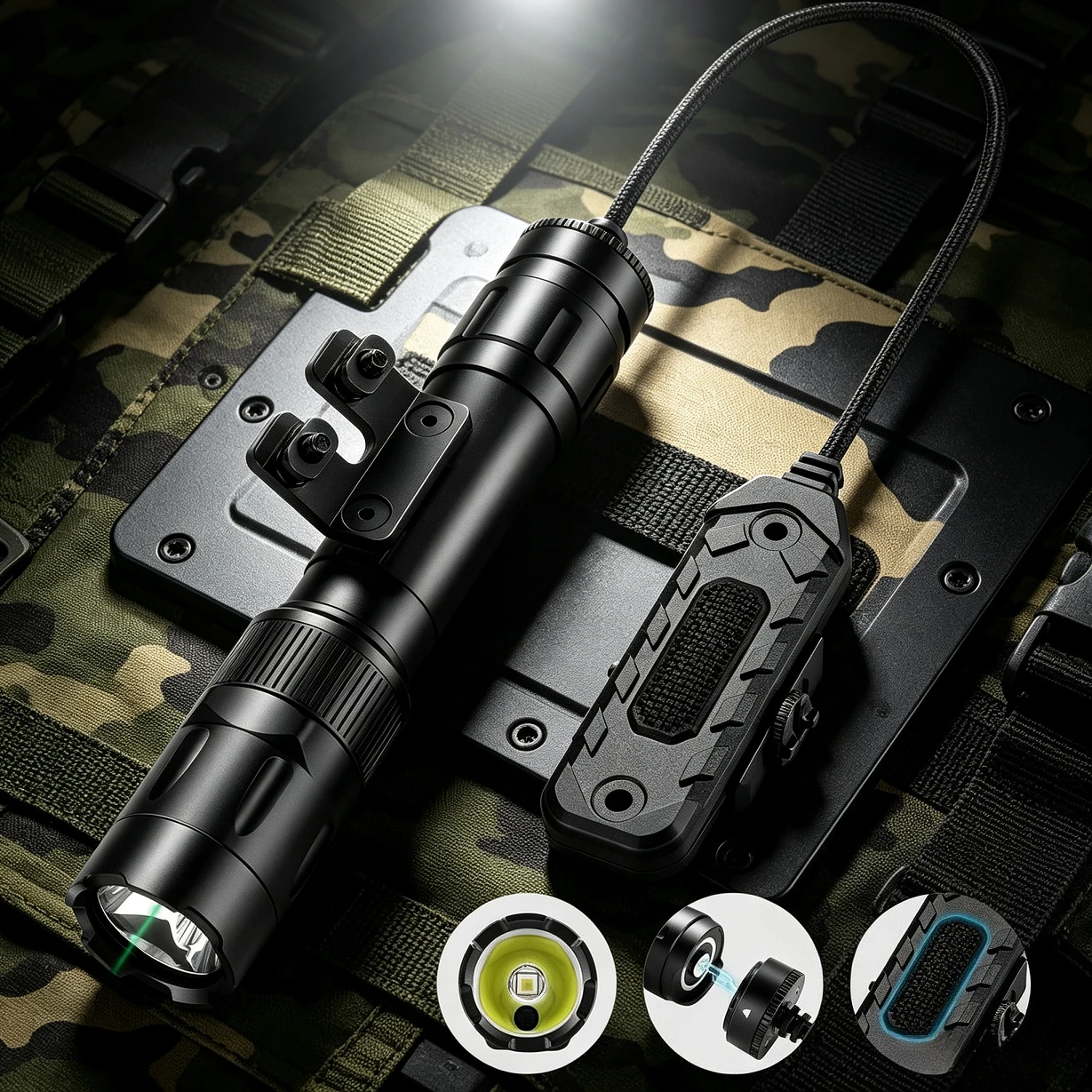 LED Torch Richfire 2500LMS Tactical Flashlight 2-in-1 ML Rail Mount Remote Pressure Switch for Hunting Patrol Outdoor Emergency