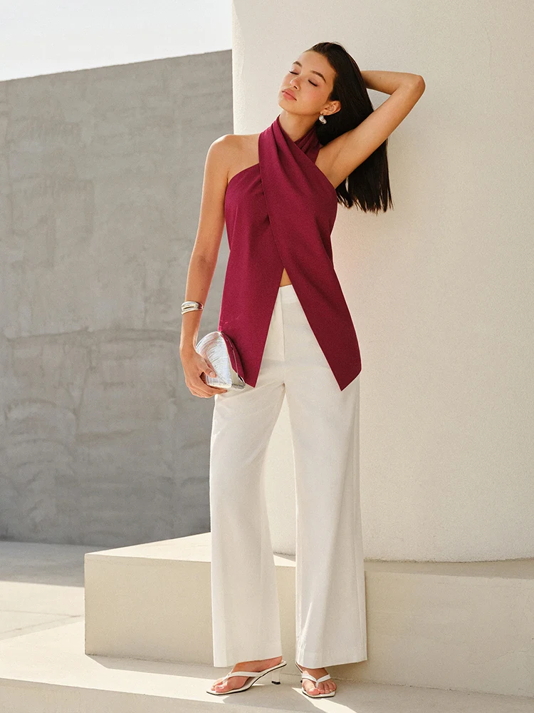 Eenkcos Sexy Purple Red Cross Ne Bal Tank Top Women's Slim Fit Mid-Length Outerwear Summer New Design Hanging Ne