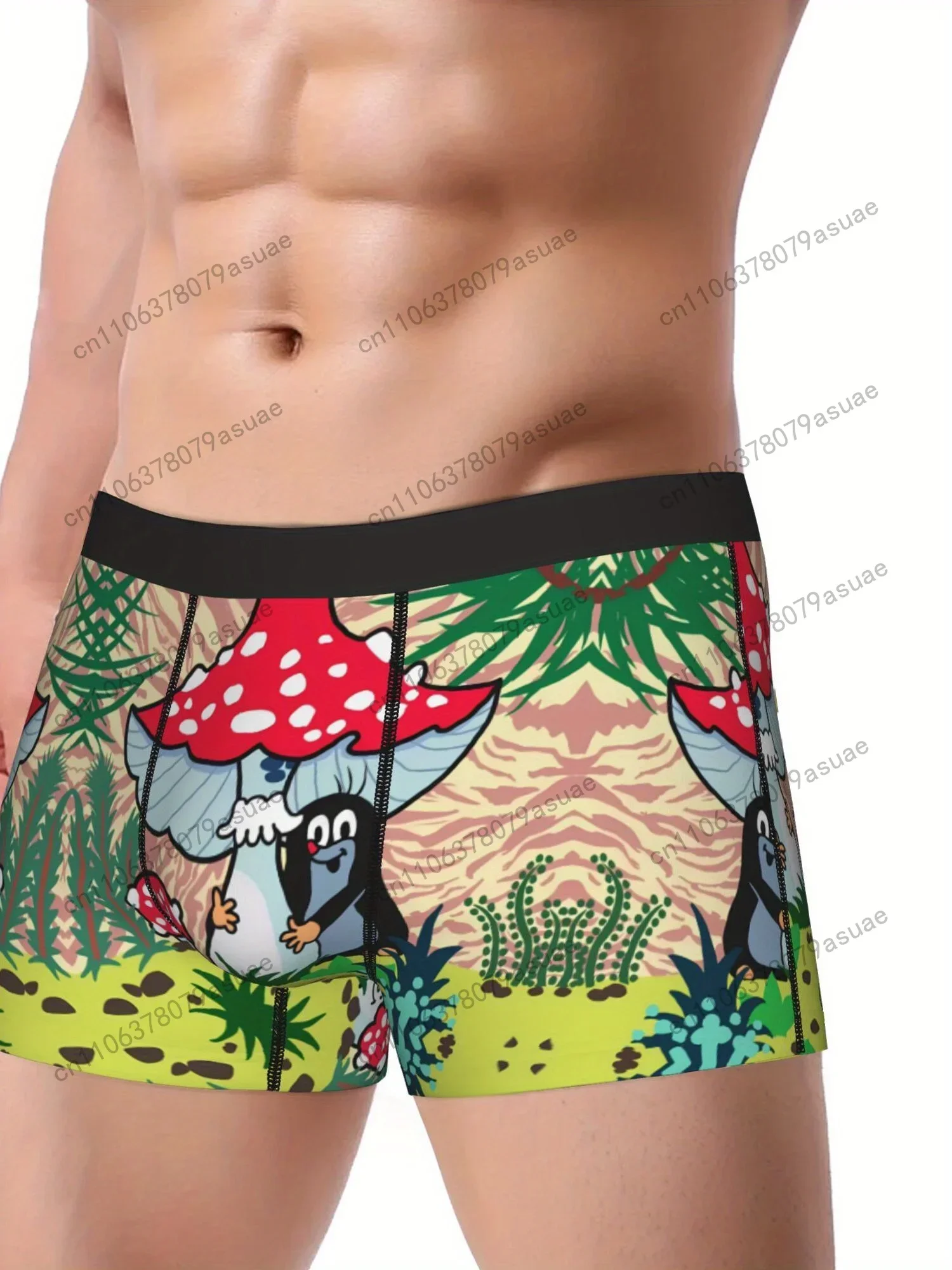 Men's Underwear Cute Forest Animal Print Boxer Briefs with Moles, Non-Transparent Full Coverage, Stretchy Comfort Fit Black