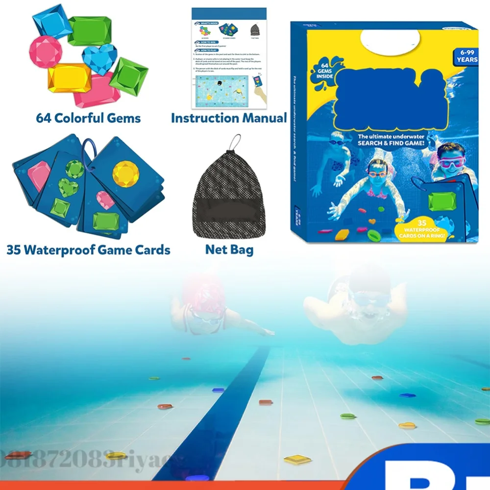 Skillmatics Pool Toys & 64 Colorful Gem Underwater Diving Game Kids Learning Games Outdoor Activities Summer Pool Water Sport