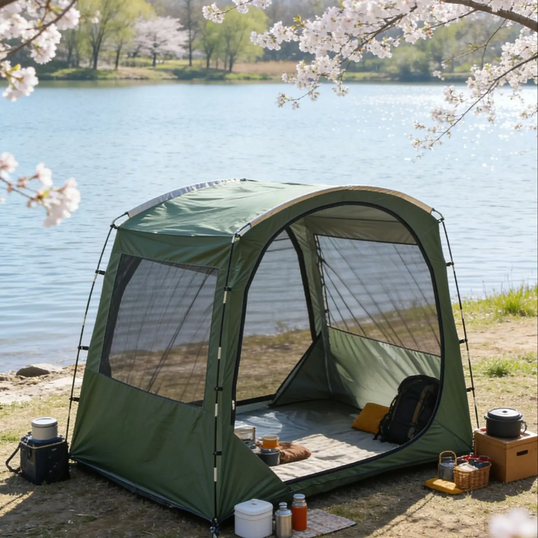 

360 ° Сетчатая палатка для кемпинга с панорамным видом, просторный шатер с защитой от комаров для летнего кемпинга и отдыха на заднем дворе