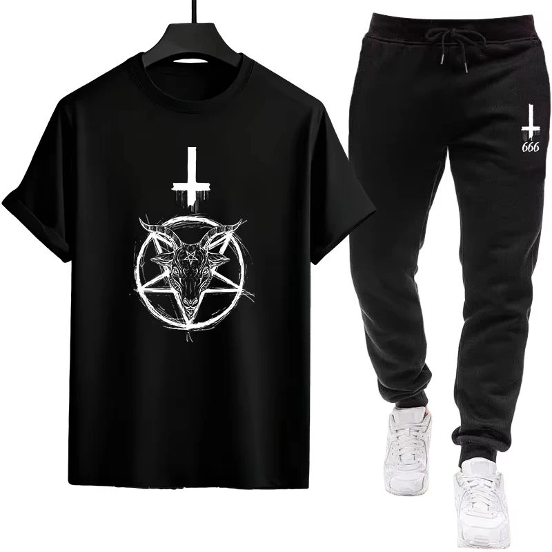 

2026 new Men's Satan Demon Printed Tracksuit Set Eco-Comfort Fabric Urban Casual Spring Summer Outfit Home and Outdoor Wear