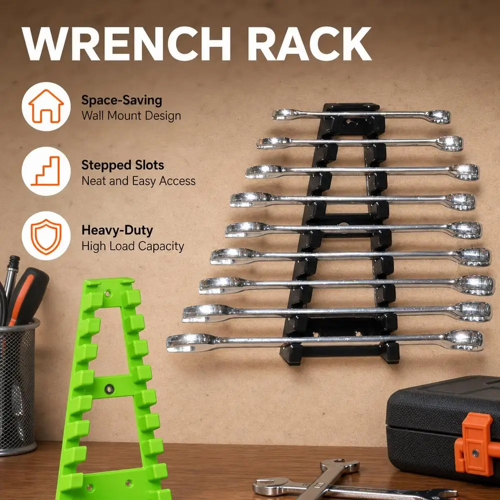 Wrench Organizer Rack Wall Mount Heavy Duty Tool Holder Storage Stand Stepped Slots for Workshop Garage Tools