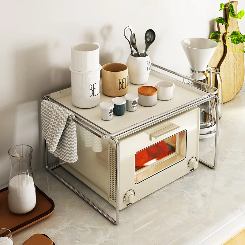 

Stainless Steel Split Tray Kitchen Microwave Shelf Countertop Oven Stand Home Storage Rack Coffee Pot Dinner Plate Organizer