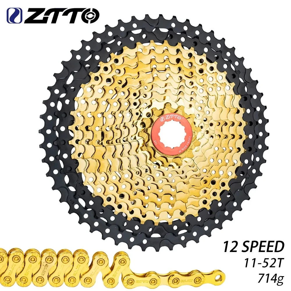 

ZTTO MTB Bike 12 Speed 11-52T Cassette 12S 11-52T 12V K7 Black-Gold Steel Freewheel Sprocket 12S Chain For HG Hub m9100 GX EAGLE