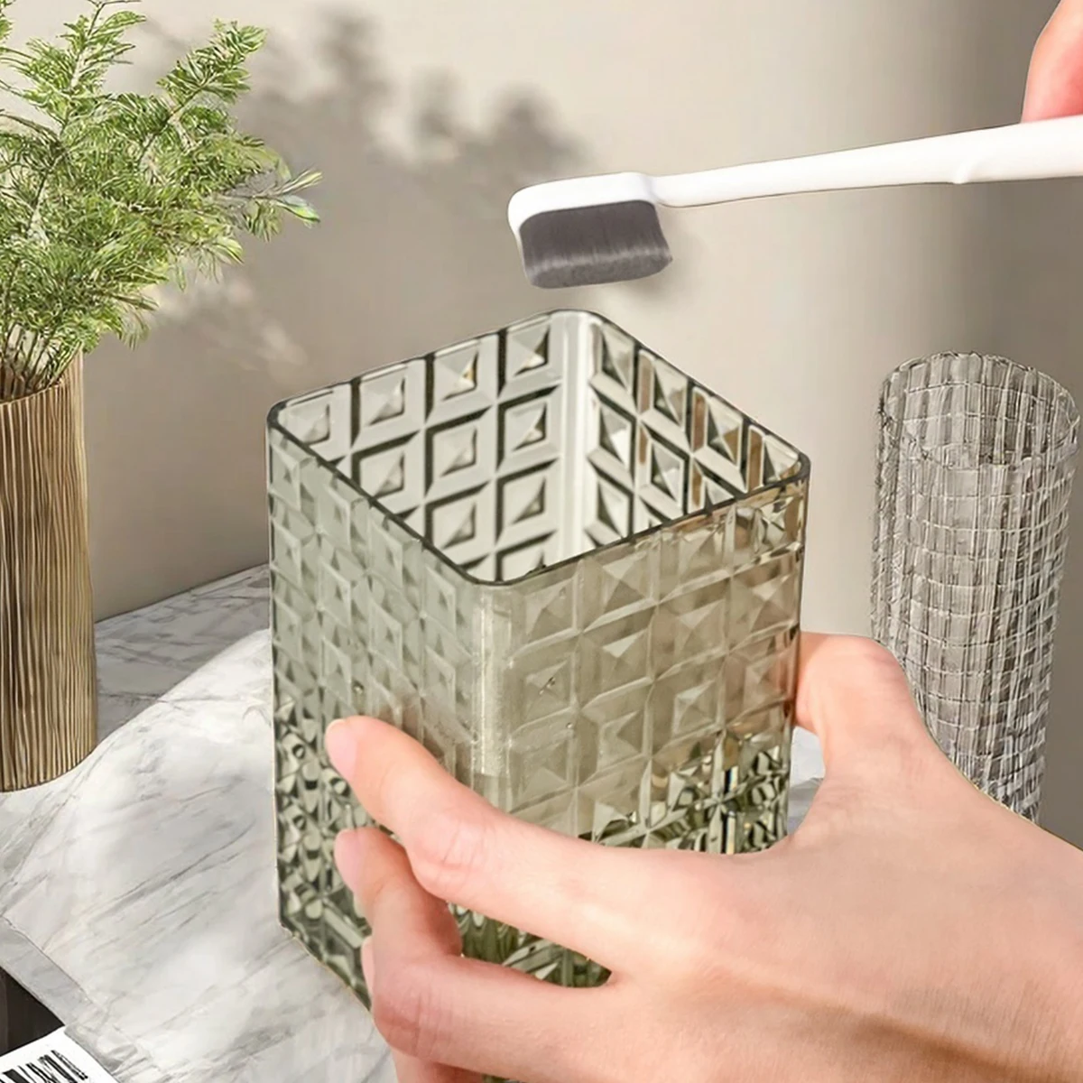 WORTHBUY حامل فرشاة الأسنان مربع شفاف كوب فرشاة الأسنان البلاستيكية اكسسوارات الحمام كوب ماء كوب غسول الفم المحمولة #5