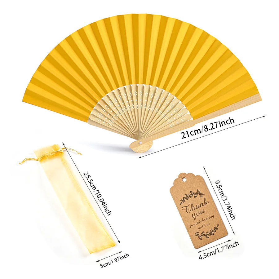 15/30pcs Paper Folding Hand Fans, with Organza Pouch & Kraft Paper Tags, Practical Summer Cooling Tool, Nice Party Favor XJM