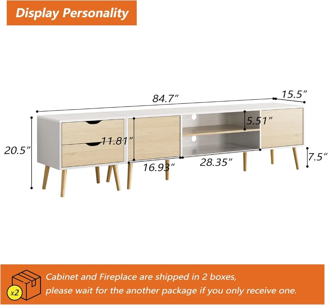 Suporte de TV para TVs de até 90 polegadas, centro de entretenimento para mesa de console de TV de 80 90 95 polegadas com 2 armários de armazenamento