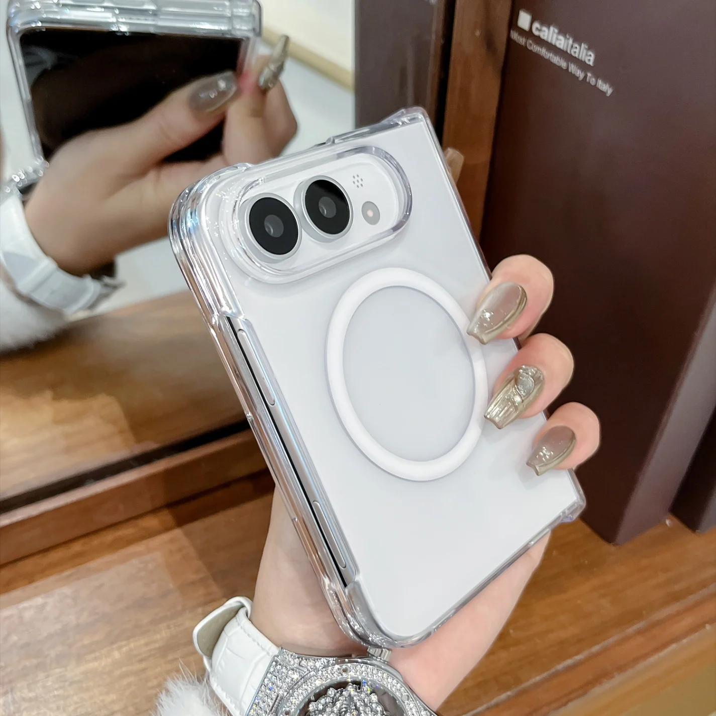 Luxury Transparent Mirror Magnetic for Magsafe Phone Case for IPhoneUltra 18Fold Hinge 3in1 Slim Shockproof Cover for IPhone Duo - view 6