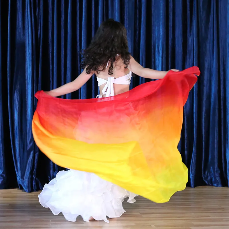 

Детский шарф из пряжи для танца живота, шелковый шарф для танцев, ручная пряжа для выступлений, ручной бросок, постепенное изменение цвета, красочный шелковый шарф