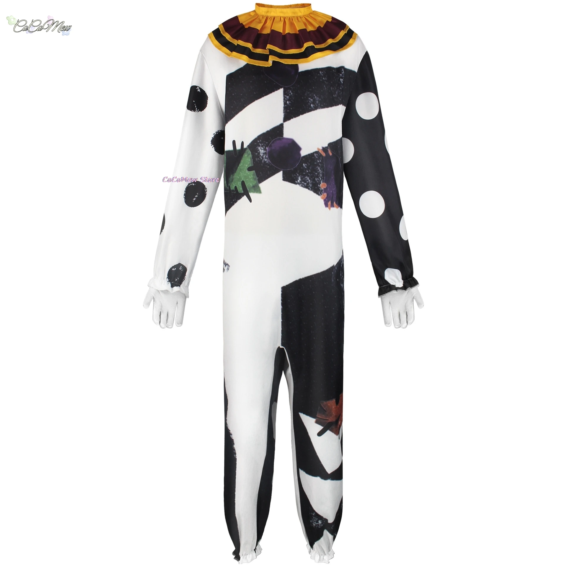 

Halloween Black And White Clown One-piece Jumpsuit Cos Costume Printed Cosplay Horror Character Stage Performance Costume Party