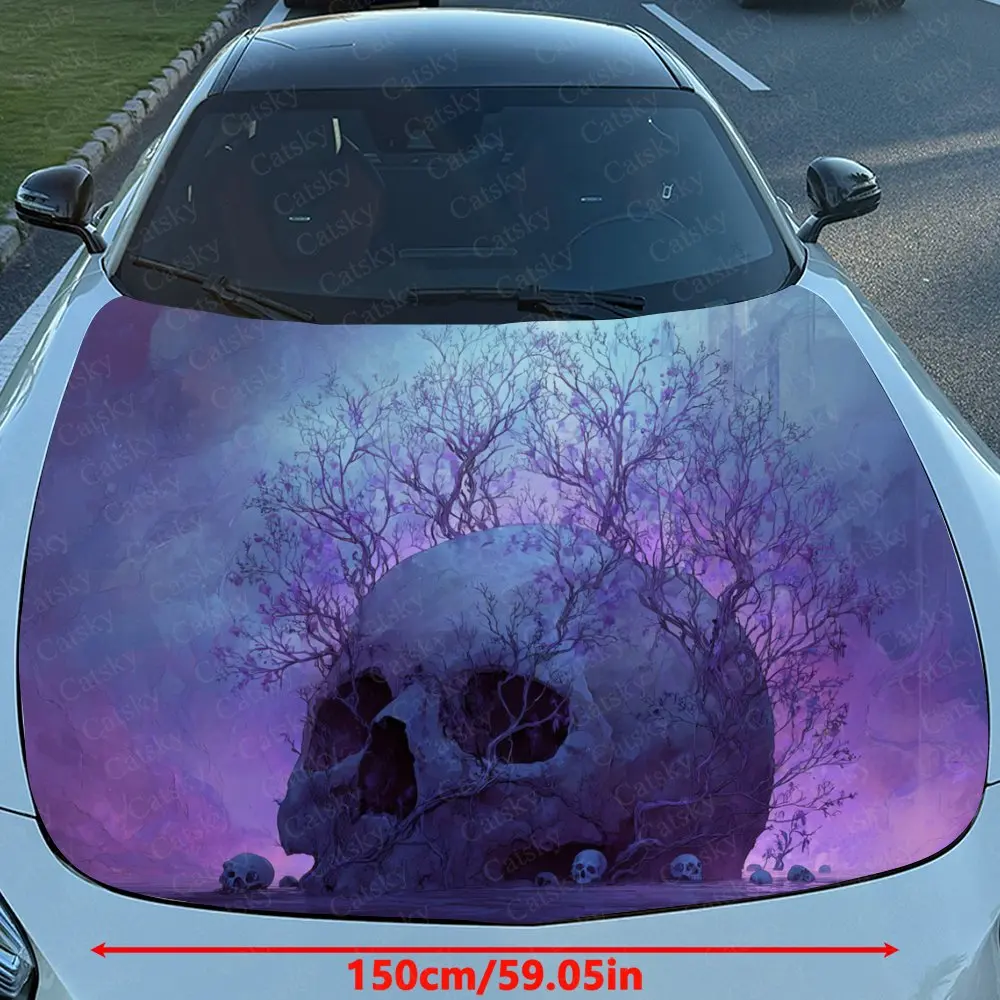Purple Mist Skeleton Forest Car Hood Wrap Color Vinyl Sticker Truck Graphic Bonnet Auto Accessories Decor Protect Decal Gift
