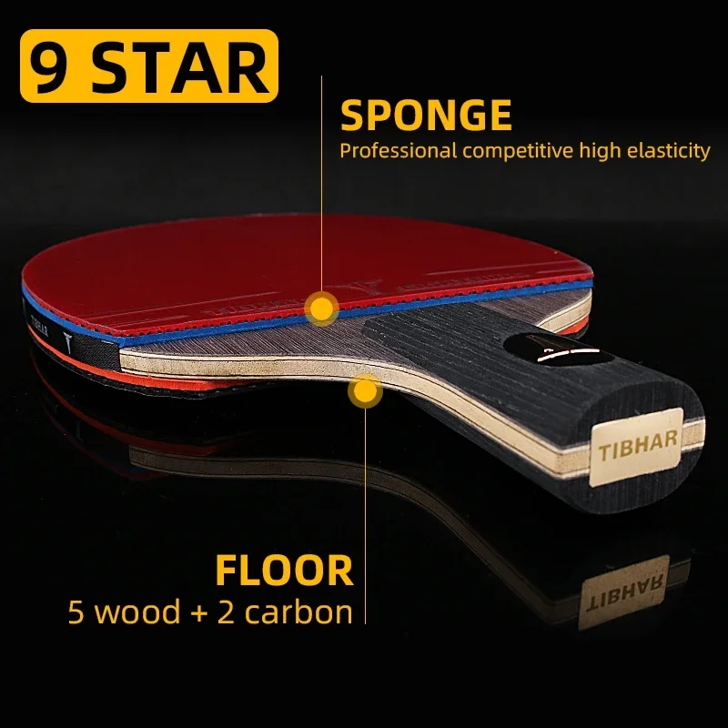 TIBHAR 9 ster Tafeltennisracket 6 7 8 Sticky Rubber Puistjes-in Ping Pong Rackets Hight Kwaliteit Blade Originele TIBHAR Racket Bat