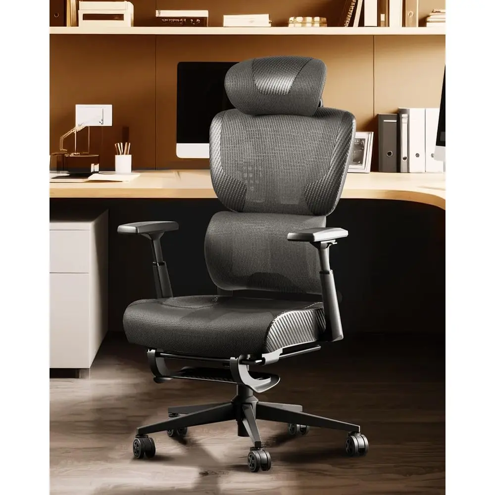

Ergonomic Office Chair with Adjustable Lumbar Support, 2D Armrests, 3D Rest, 140° Recline for Home or Office, Black