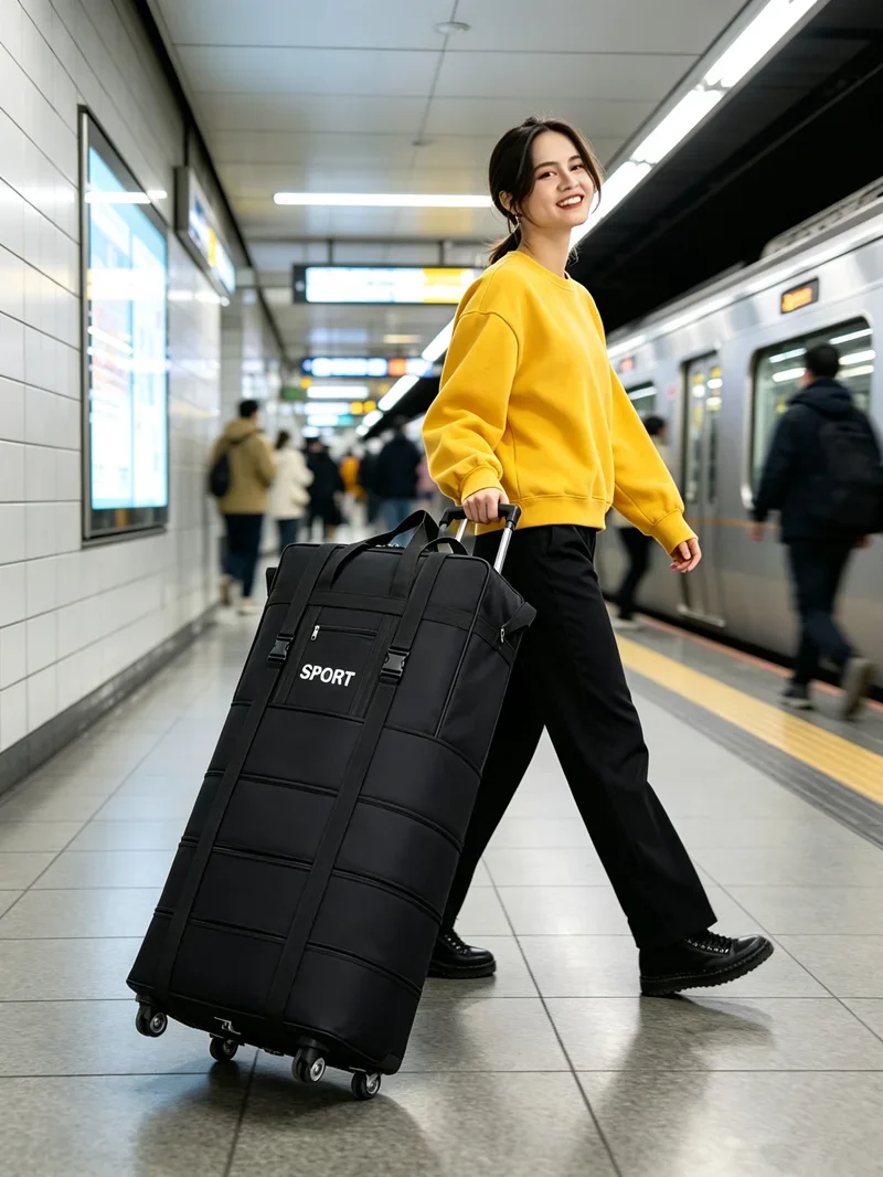 Expandable Rolling with Wheels Expandable Foldable Suitcases Rolling Luggage Carry on Duffel Bag