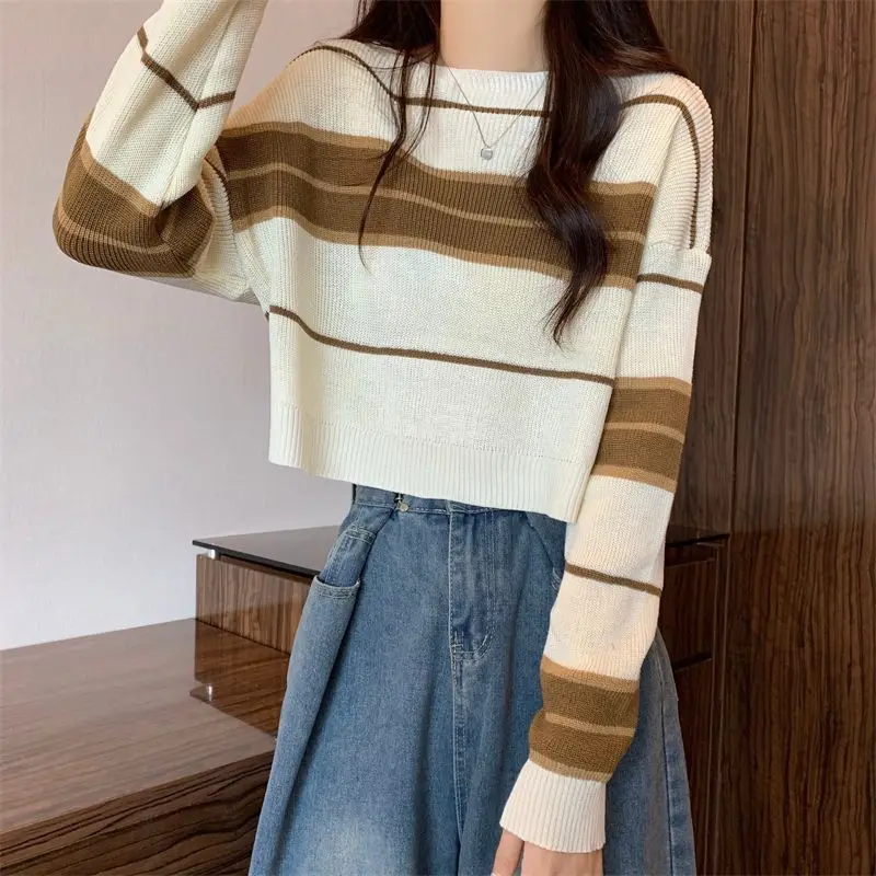 Office Lady Casual Knitting Women\'s Clothing Korean Fashion Loose Printing Sweet Undercoat O-neck Long Sleeve Pullovers Sweaters