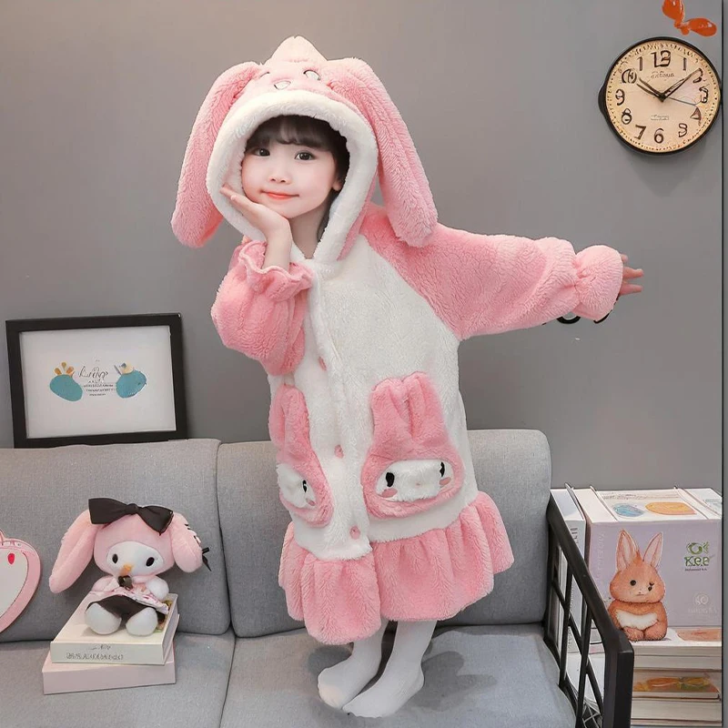 أنيمي الكرتون بلدي ميلودي منامة الاطفال Kawaii أفخم منامة رداء الشتاء الفتيات الفانيلا الدافئة رشاقته ملابس المنزل المرجان برنس حمام ناعم