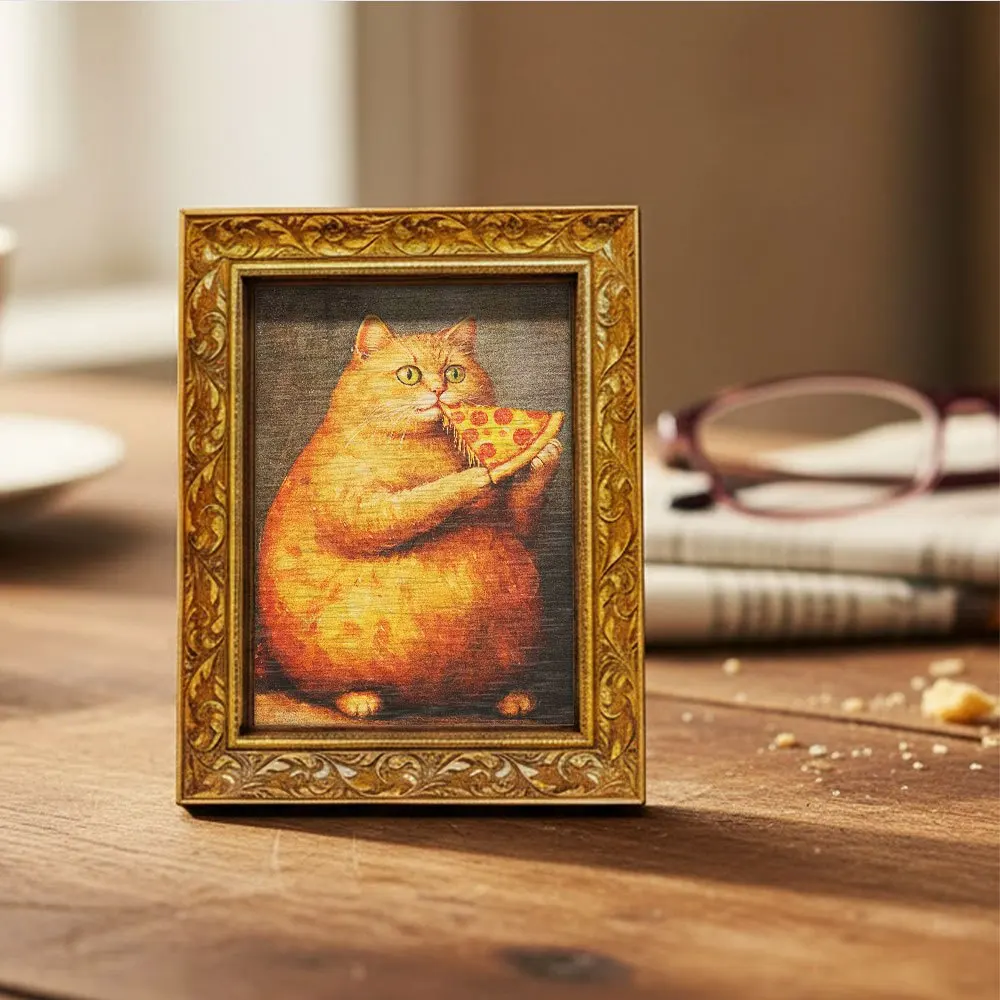 Lustiger, molliger orangefarbener Katzen-Kühlschrankmagnet mit Pizza-Motiv, gerahmte Vintage-Magnetkunst für Küche, Kühlschrank und Heimdekoration – Detail 7