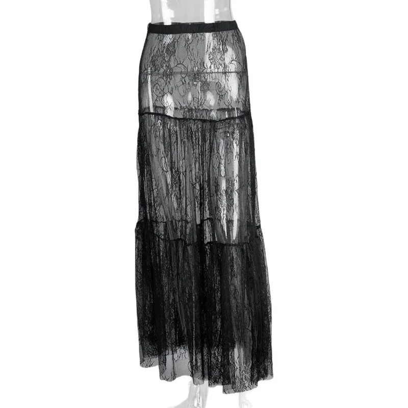 

Lace Long Skirt 2026 Summer Sexy See-through Temperament Women's Skirt