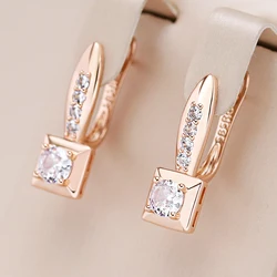 Kinel Luxury Natural Zircon Square Dangle Earrings for Women Simple 585 Rose Gold Color Bride Wedding Fine Jewelry