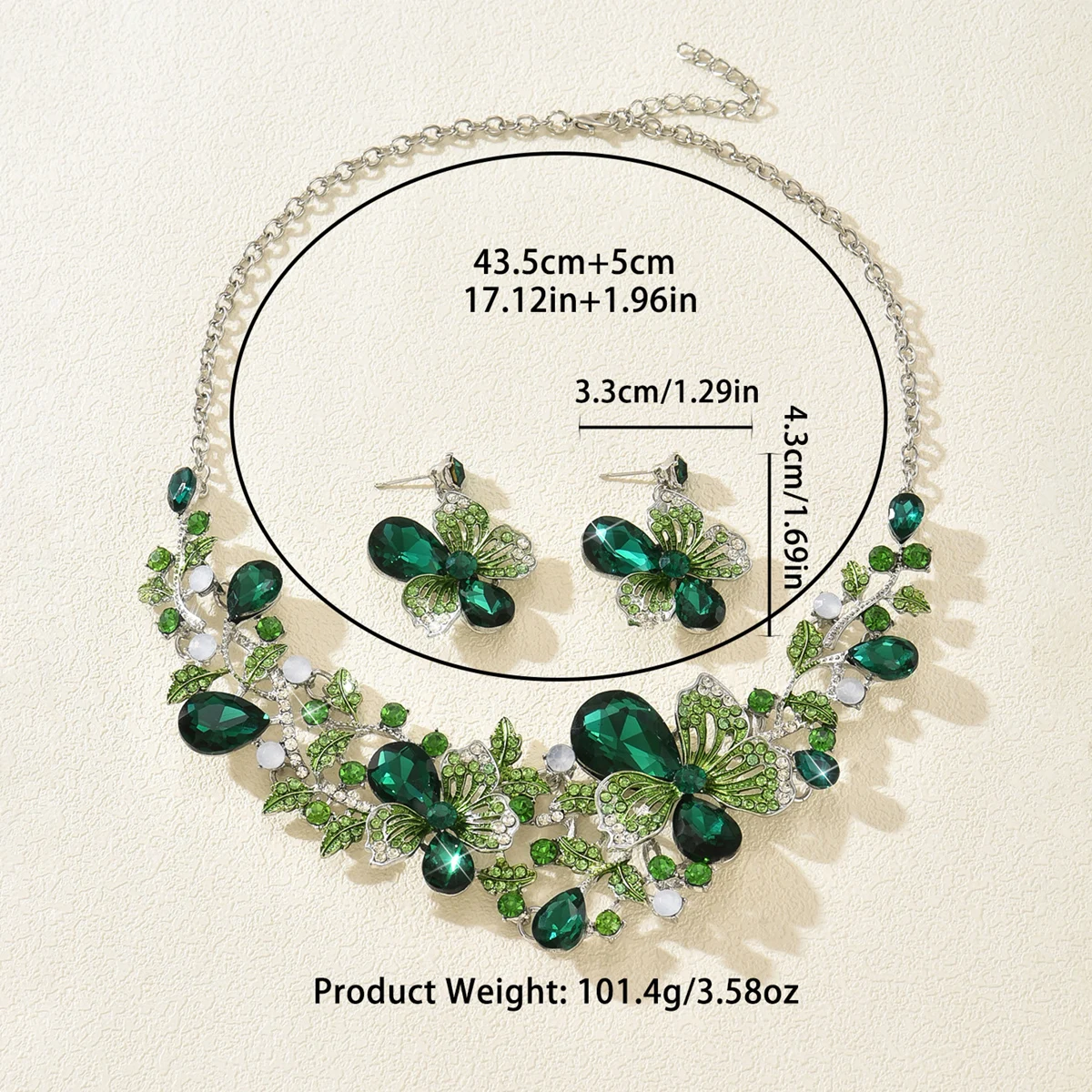 Exaggerated Retro Necklace Earring Set for Women's Luxurious Crystal Banquet Party Photography Dress with Accessories