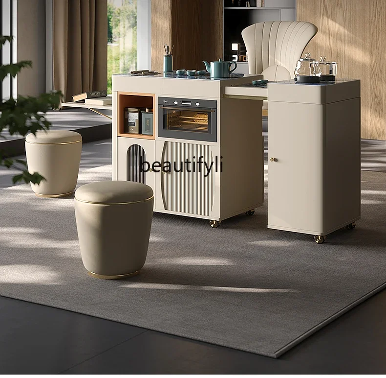 

pg45Household balcony rock slab tea table movable retractable cart making integrated table