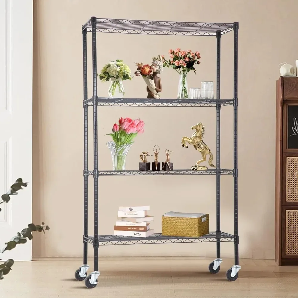 

4-Tier Adjustable NSF-Certified Metal Shelf 36L x 14W x 62H Wire Shelving Unit Storage with Wheel for Small Places Restaurant