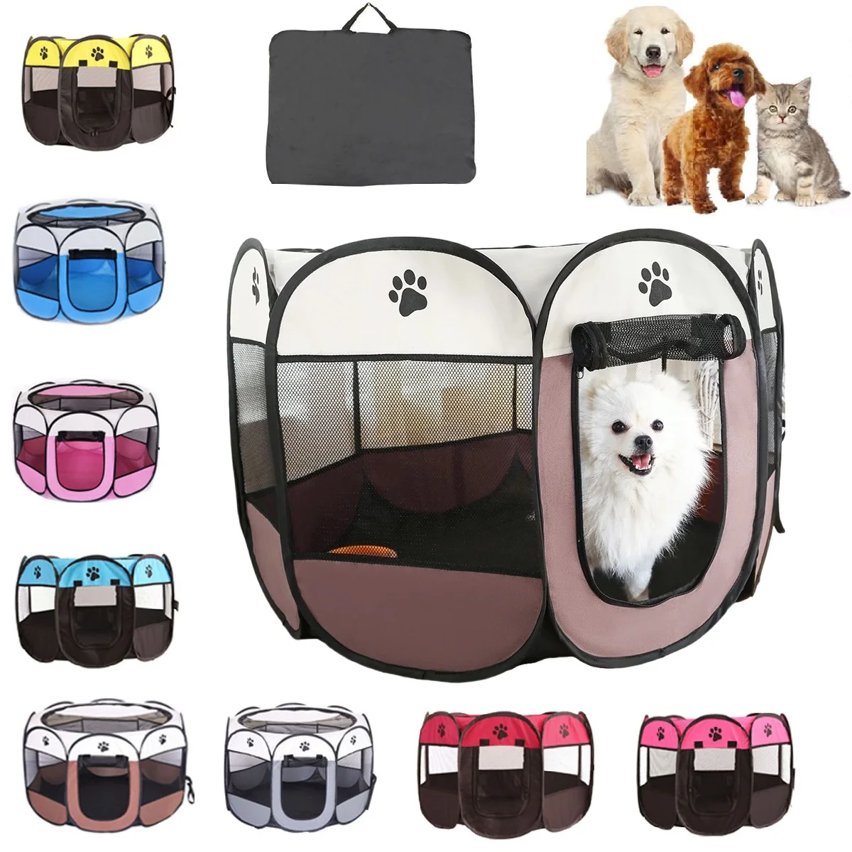 

Portable Dog House Foldable Pet Playpen for Dogs Cats Octagonal Cage Tent Fence Indoor/Outdoor All Sides Ventilation Cool Summer
