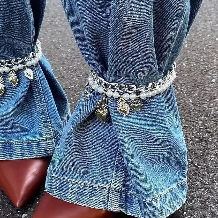 

PuRui Summer Boho Doublelayer Heart Pendant Anklet Chain Women Retro Creative Imitation Pearl Footchain Beach Jewelry Accessoriy