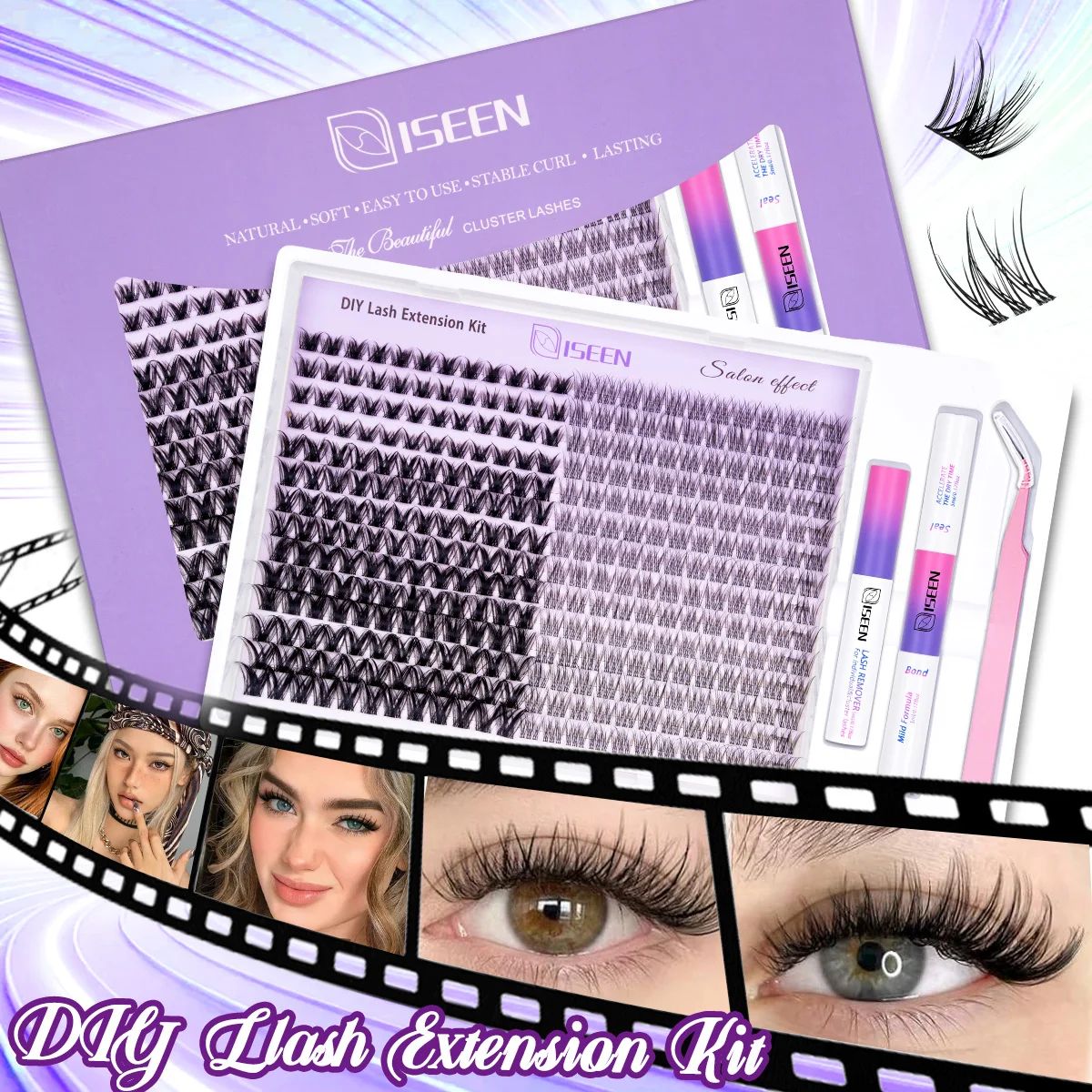 Wimpern-Cluster-Set: Manga Fairy Einzelwimpern, Wispy Cluster Wimpernverlängerungen mit Bond & Seal und Wimpernpinzette – Detail 6