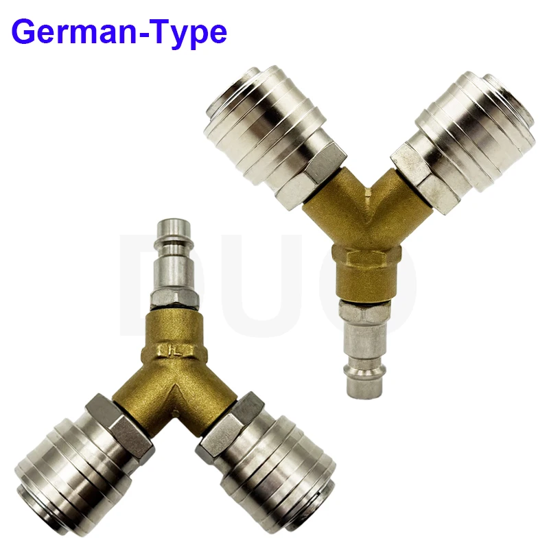 German Type 2 Ways Y Shape Air Splitter Coupler Pneumatic Distributor Compressor Hose Tube Pipe Quick Coupling Connector Fitting
