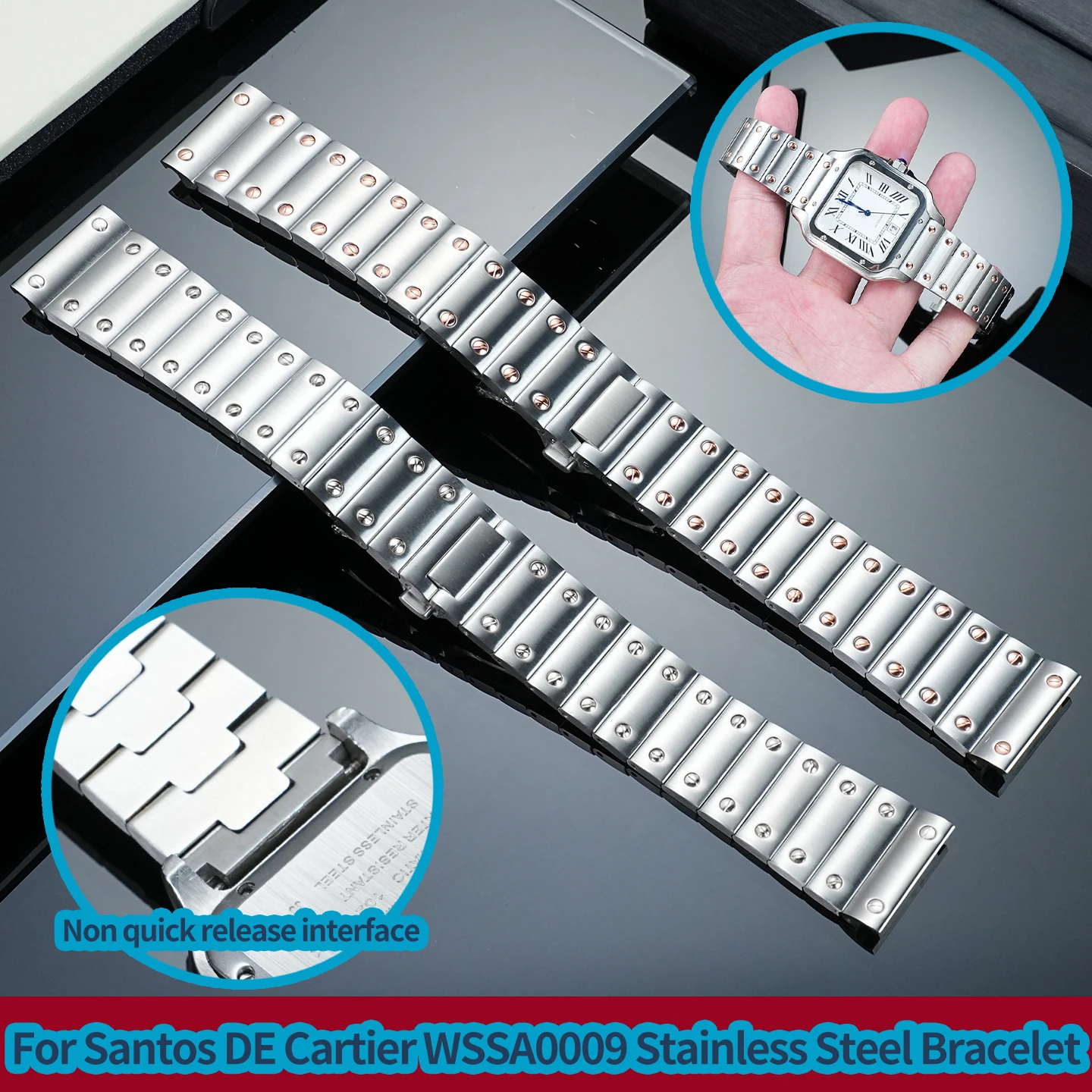 Stainless Steel Bracelet For Santos DE Cartier WSSA0009 WSSA0018 WSSA0013 Watch Strap Men 21mm Dedicated Interface Watch Chain