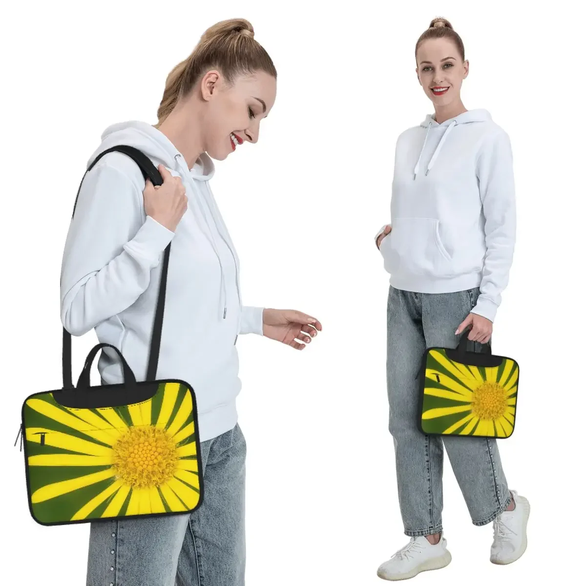 Yellow Daisy Flower Macro Close-Up Crossbody Laptop Bag Case Computer Bag Resistant Protective Notebook Pouch for Macbook Pro